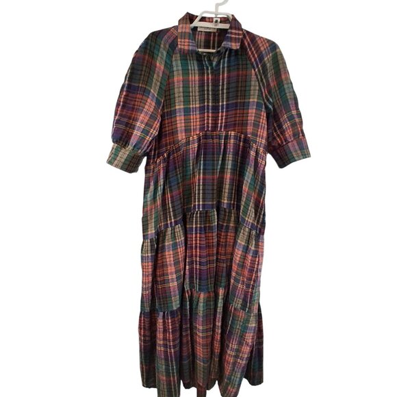Natural Life Rebecca dress womens XS plaid flannel pockets midi Fall tiered - Picture 1 of 6